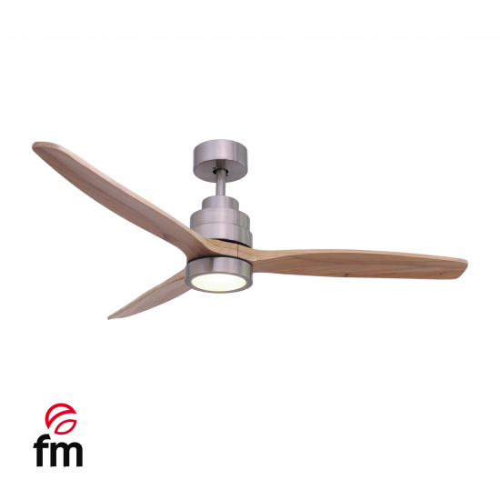 Ventilador de techo Fm VT7000L, 132 cm, motor DC, 4W, con luz, 3 aspas, 6 velocidades, marrón